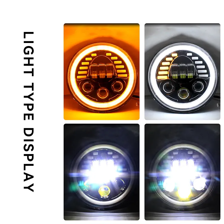 7inch Round Dual Color Black Round Led Headlight Motorcycle Truck Auto Head Lights