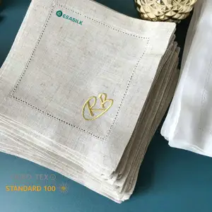 Wholesale Hemstitch Napkin 100% Linen Table Stone Washed Napkin Dinner custom Cocktail Napkins linen