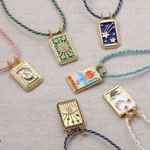 Collier pendentif de style vintage plaqué or soleil lune coeur émail bleu <span class=keywords><strong>tarot</strong></span> pour femme - Product Image 5