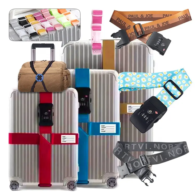 Özel Logo ayarlanabilir seyahat Tsa bavul kemeri süblimasyon dokuma valiz kayışı