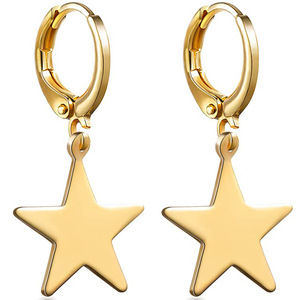 Pendientes de <span class=keywords><strong>Aro</strong></span> Huggie de Moda Chapados en Oro con Esmalte de Estrella Sonriente y Corazón, Lindos para Niñas, Gran Venta - Product Image 6