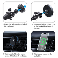 Support magnétique pour téléphone de voiture avec charge sans fil rapide 15W, 360° °   Support de chargeur rotatif pour téléphones iPhone et Android