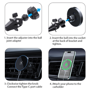 Support magnétique pour téléphone <span class=keywords><strong>de</strong></span> voiture avec charge sans fil rapide 15W, 360° °   Support <span class=keywords><strong>de</strong></span> chargeur rotatif pour téléphones <span class=keywords><strong>iPhone</strong></span> et Android - Product Image 4