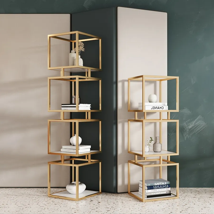 Living room furniture Nordic luxury exquisite creative design iron bookcase partition floor wooden display shelf