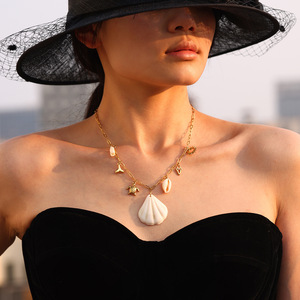 Collier tendance en acier inoxydable avec pendentif queue de tortue en coquillage naturel, <span class=keywords><strong>série</strong></span> Océan, cadeau décontracté pour <span class=keywords><strong>les</strong></span> vacances à la plage - Product Image 2