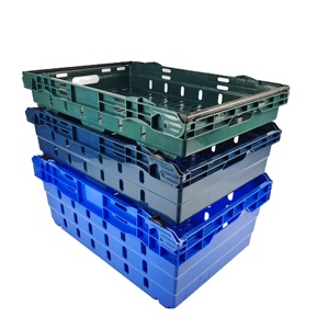 600*400 Plastic Crate Storage Fruits Crates Stackable Nestable Display Container With Handle Supermarket For Sale