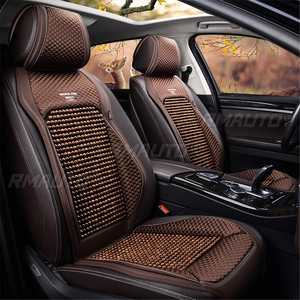1/2x Car Seat Covers <b>Interior</b> <b>Accessories</b> Wooden Bead Seat Cushion Summer Cool Auto Seat Mat Pad PU Leather Breathable Handmade - Product Image 2