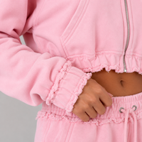 Ensemble de survêtement deux pièces pour femme, comprenant un sweat à capuche court zippé et un pantalon de survêtement large, en tissu éponge de haute qualité, effet vieilli, pour automne-hiver