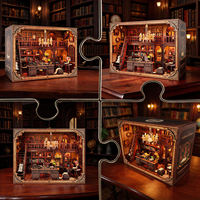 Kit Fai-da-Te per Libreria in Miniatura in Legno, Puzzle 3D da Assemblare, Biblioteca Antica con Luce LED, Decorazione da Scrivania
