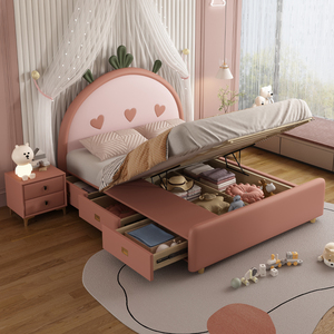 Moderno e minimalista fragola letto per bambini per ragazze 1.5m letto singolo nuovo <span class=keywords><strong>Design</strong></span> carino in pelle principessa in legno per bambini letto - Product Image 4