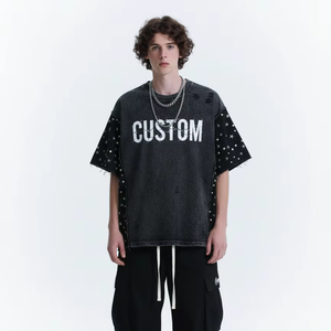 Camisetas de Hip Hop Extra Grandes de Algodón con Pedrería Personalizadas para Hombre, Impresión DTG de Alta Calidad, Transferencia de Diseño OEM, Varios Colores - Product Image 2