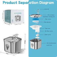 Fontaine à eau automatique pour animaux de compagnie populaire, 2,2 L, en acier inoxydable, pour chats d'intérieur et petits animaux
