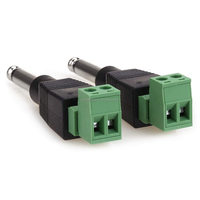 1/4 Inci 6.35Mm Mono Plug AV 2 Pin Blok Terminal Sekrup Adaptor Berbentuk L Konverter Audio Tanpa Solder Plastik Hitam Hijau + Logam