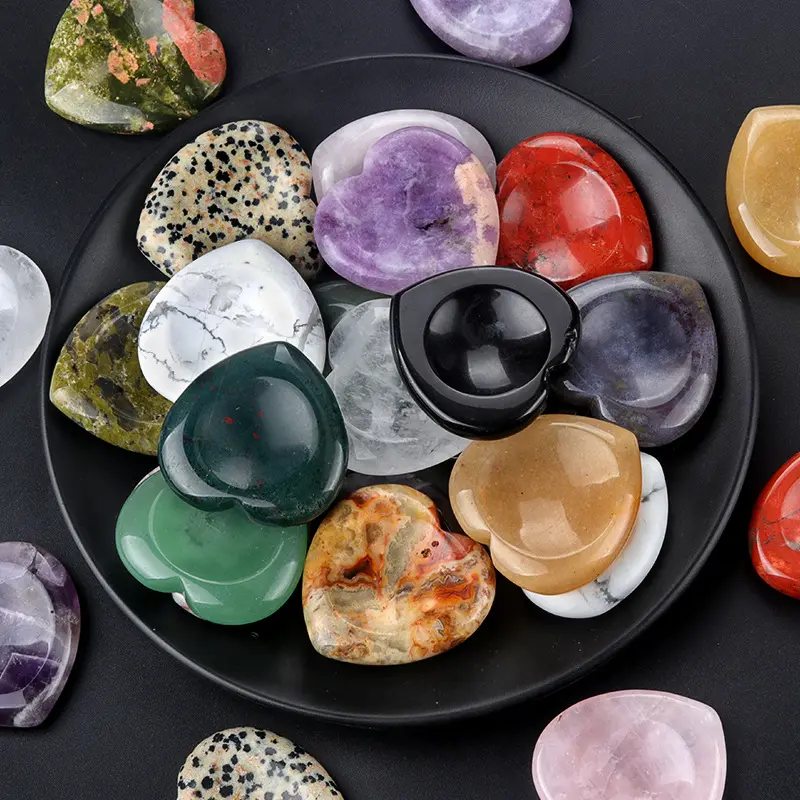 Hot selling style crystal agate semi-precious stone heart thumb stone crystal healing stone