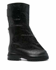 Cuero de becerro Cremallera trasera Unisex Mujer Luna Zapatos de combate de seguridad de moda para hombres Dragonrider Botas Negro Biker Marathon <span class=keywords><strong>Boot</strong></span> para hombres - Product Image 5