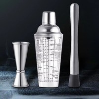 Ensemble de shaker à cocktails en verre de haute qualité avec échelle, kit de barman en acier inoxydable, ensemble de mélangeur à martini, outils de bar professionnels