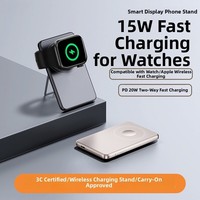 Cargador Portátil HXB de 5000mAh, Aleación de Aluminio, 15W Tipo-C PD, Carga Rápida de 20W, Cargador Inalámbrico 3 en 1, Pantalla LED, Soporte Plegable para Teléfono