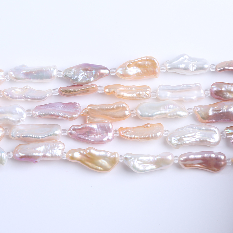 8-11mm Beautiful White Pink Purple Color Biwa Freshwater Pearls Strands Irregular Stick Baroque Shape Pearl For Jewelry 19cm