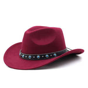 Nuevo cinturón <span class=keywords><strong>de</strong></span> cuero <span class=keywords><strong>turquesa</strong></span> Sombrero <span class=keywords><strong>de</strong></span> vaquero occidental americano Otoño e invierno Hombres y mujeres Sombrero <span class=keywords><strong>de</strong></span> fieltro <span class=keywords><strong>de</strong></span> <span class=keywords><strong>lana</strong></span> Sombrero <span class=keywords><strong>de</strong></span> jazz - Product Image 1