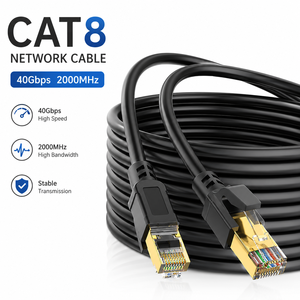 สายเคเบิลเครือข่าย Cat8 40Gbps 2000MHz สายแพทช์อีเธอร์เน็ตความเร็วสูงสีดำ ขั้วต่อ RJ45 - Product Image 1