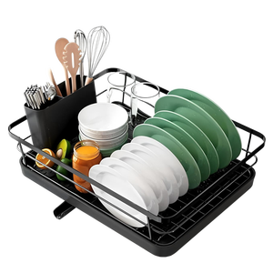 Estante de secado de platos negro para mostrador de cocina con soporte para cubiertos Organización de fregadero de acero inoxidable y elementos esenciales de almacenamiento - Product Image 5