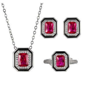 Toderi Brand 6*8-5*7mm Red Zircon Square Minimalist <b>Set</b> Eco-friendly Copper Vintage Jewelry <b>Sets</b> Hypoallergenic 14K Gold Plated - Product Image 1