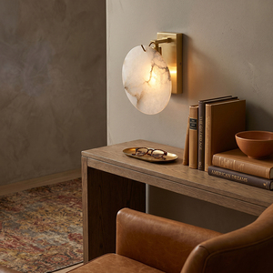 Brass Alabaster Wall Lamp Natural Stone Modern Luxury Nordic Swing Arm Bedroom Bedside Hotel Villa Factory Wholesale Custom LED - Product Image 2