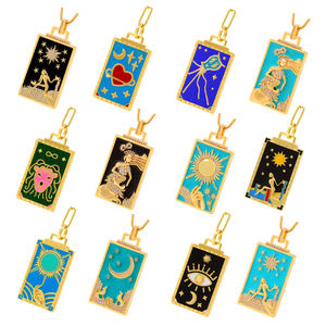 Vintage <span class=keywords><strong>Tarot</strong></span> Charm kolye 18K altın kaplama emaye kolye kolye kadınlar için ayarlanabilir kolye - Product Image 5