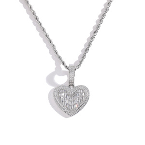 จี้รูปหัวใจ, เครื่องประดับฮิปฮอป, เครื่องประดับเสริม, ทองแดงฝังเพทาย, เพทายทรงสี่เหลี่ยม, เพทายทรงกลม - Product Image 5