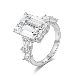 Emerald Cut Moissanite <b>Cocktail</b> <b>Ring</b> 18K <b>Gold</b> Plated Prong Setting Women's Luxury Geometric Engagement <b>Ring</b> - Product Image 2