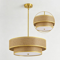 Décoration d'intérieur, luminaires suspendus en fer, rotin, PVC, style décontracté, lampes suspendues à 2 niveaux compatibles avec les ampoules E26