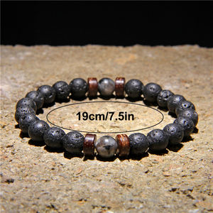 ヴィンテージ天然石ビーズ木製スペーサーブレスレット 火山岩溶岩弾性ブレスレット メンズ向け 日常使い - Product Image 2