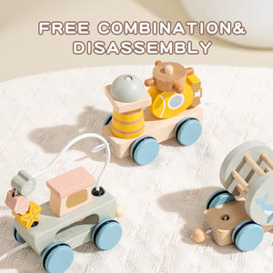 Ventes directes d'usine éducation précoce dessin animé <span class=keywords><strong>en</strong></span> bois chariot à traction Animal Train remorque Montessori blocs empilables créatifs - Product Image 3