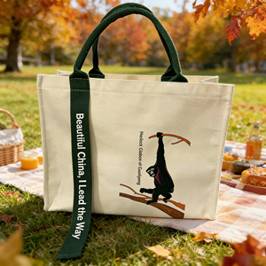 Sac fourre-tout en toile imprimée Hoolock <span class=keywords><strong>Gibbon</strong></span>, écologique et réutilisable, avec poignée verte, OEM ODM pour souvenirs et usage quotidien - Product Image 2