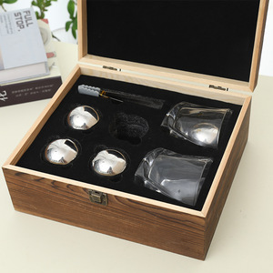 Juego de vasos de whisky vintage en caja de madera con piedras de hielo, almacenamiento portátil para servir bebidas - Product Image 1