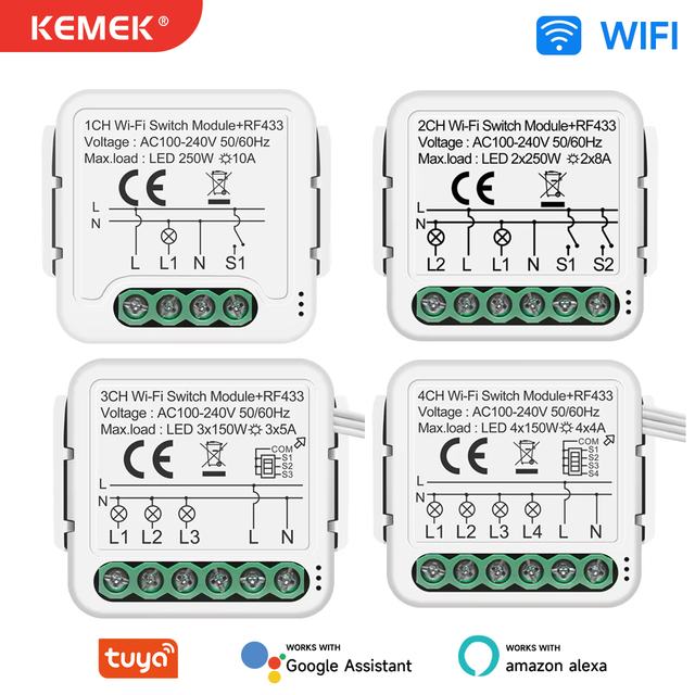 KEMEK WiFi Smart Switch with 1-4 Gang Control for EU Standard Home Automation Smart Light Switch