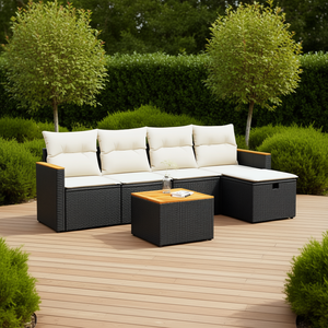 Ensemble de canapés de patio en polyrotin noir, 6 pièces, meubles d'extérieur avec coussins, design moderne et contemporain - Product Image 2