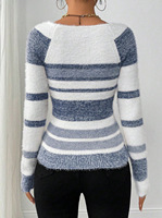 Suéter de Punto para Mujer, Estilo Moderno 2026, Cuello Redondo, Manga Larga, Diseño a Rayas con Bloques de Color, Otoño-Invierno