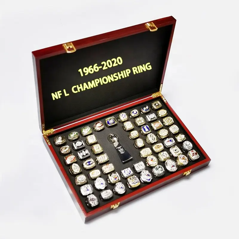 2023新しいNfl1966-2020スーパーボウルラグビーフットボールチャンピオンシップ55リングセットプライズカップトロフィーセット木製ボックスメンズジュエリー