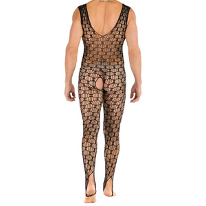 Combinaison en maille pour homme, noire, col en V profond, intégrale, en spandex et polyester, unisexe, printemps 2024 - Product Image 4