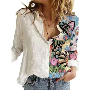 Camicetta Casual da Donna King Mcgreen Star, Stile Vintage con Bottoni, Ampia e Comoda, con Stampa Cartoon e Patchwork - Product Image 5