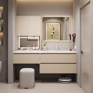 वाटरप्रूफ मिरर कैबिनेट फ्लोटिंग सिंगल सिंक बाथरूम कैबिनेट कॉम्बो आधुनिक फर्नीचर बाथरूम वैनिटी मेकअप टेबल के साथ - Product Image 4