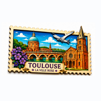 Aimant de réfrigérateur en bois MDF double couche personnalisé avec nom de ville 3D, souvenirs en bois des villes de France, Lyon