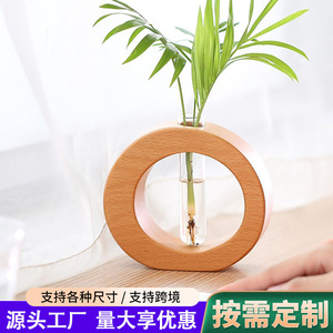 Jarrón hidropónico de madera con tubo de vidrio para plantas de interior, decoración minimalista para escritorio - Product Image 5