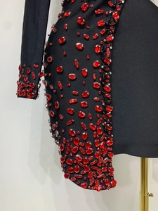 Abito Nero Aderente da Donna, Maniche Lunghe, Scollo a V, con Strass, Elegante per Serate, Club, Feste e Compleanni - Product Image 2