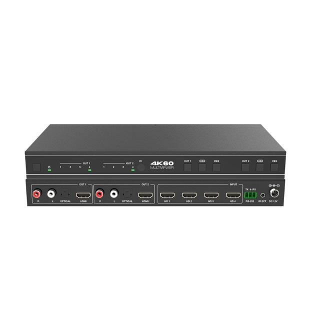 PINWEI 4X2 4K60Hz HDMI Seamless matrix Switcher with Audio and Optical L/R AUX Audio Splitter Multiviewer