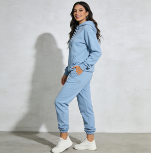 Chándal de gran tamaño, trajes de Color sólido, conjunto de dos piezas, informal, con capucha, manga larga, Tops, pantalones, sudaderas con capucha y pantalones de Invierno para mujer - Product Image 2