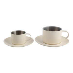 Taza de Café de Acero Inoxidable con Platillo a Juego - Product Image 1