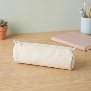 Canvas Zippered Pencil <b>Case</b> Medium Size Simple Style Portable School Bag Manufacturer Zippered Cotton Canvas Round <b>Cases</b> - Product Image 3