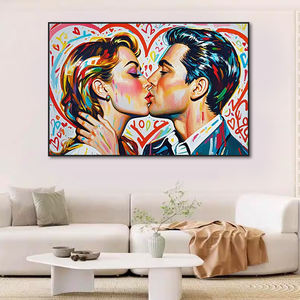 Decoración moderna para el hogar Graffiti Diseño popular Decoración artística Pinturas "Te amo" Besando Pareja Carteles Pintura al óleo <span class=keywords><strong>Mural</strong></span> - Product Image 4